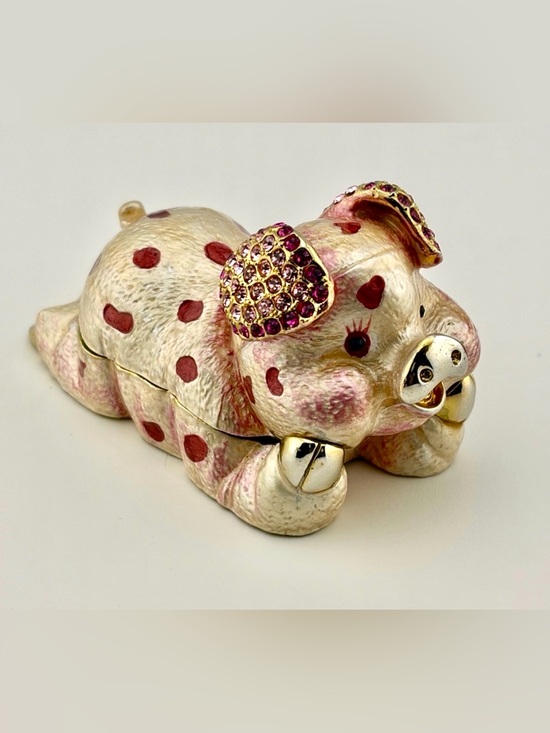 Other - Vintage Gold Pink Enamel Rhinestone Pig Trinket Box